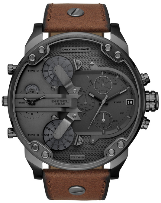 Diesel DZ7413 Mr. Daddy Chronograph Men's Watch – Grey Dial & Brown Leather Strap