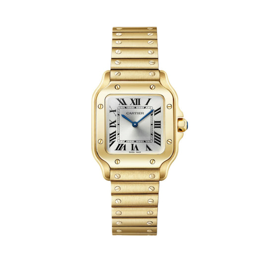 Santos De Cartier Small Model | 27mm, 18K Yellow Gold, Silver Dial