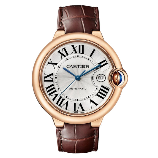 Ballon Bleu de Cartier 42 | 42mm, 18K Rose Gold, Alligator Leather, Silver Dial