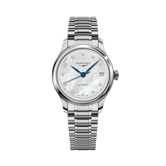 longines Master 34mm - White, Mother-of-Pearl, Diamond-Set on Bracelet