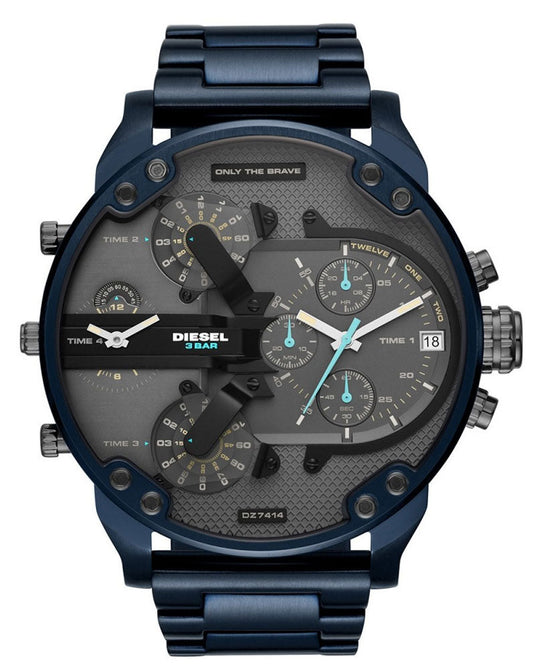Diesel DZ7414 Daddy 2.0 Chronograph Men's Watch – Grey Dial & Blue Stainless Steel Strap