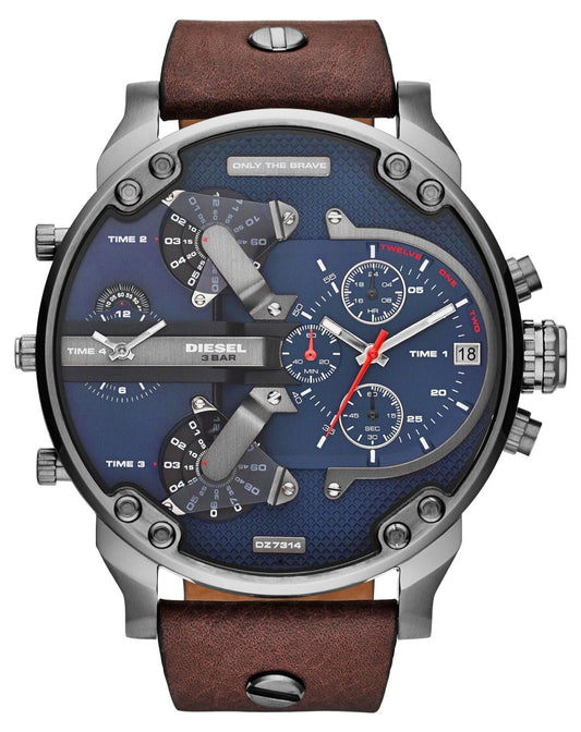 Diesel DZ7314 Mr. Daddy Chronograph Men's Watch – Blue Dial & Brown Leather Strap