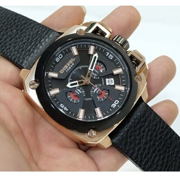 Diesel DZ7346 BAMF Chronograph Men's Watch – Black Dial & Black Leather Strap