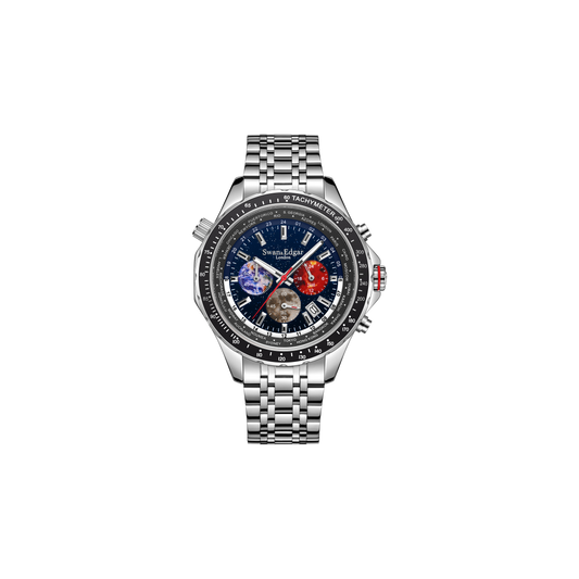 World Timer Mechanical Quartz Hybrid- Steel Matt Blue