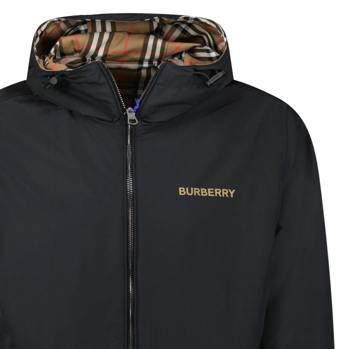 Burberry 'Stanford' Zip-Up Check Reversible Hooded Jacket Black & Check