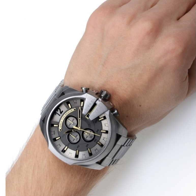 Diesel DZ4466 Mega Chief Chronograph Men's Watch – Grey Dial & Grey Stainless Steel Strap